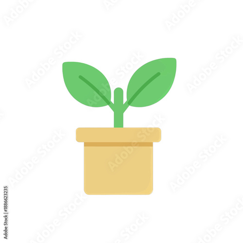 Green plant sprout vector icon in a pot.