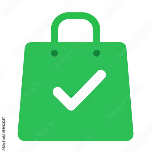 Green shopping bag app icon with check mark.