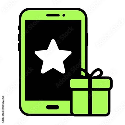 Green smartphone app icon with gift box.
