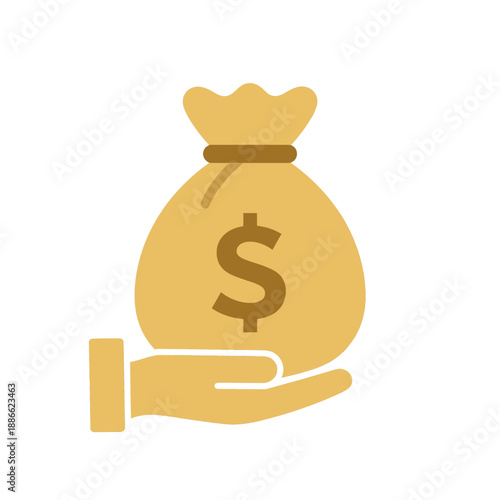 Hand Holding a Money Bag with Dollar Sign Vector Icon.