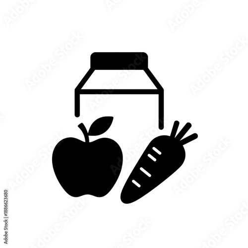 Line icon of a fruit, vegetable, and a carton.