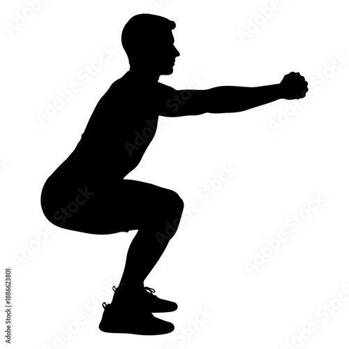 Silhouette of a man performing a squat exercise Vector