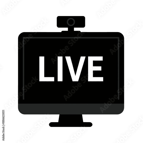 Live streaming vector icon with webcam on top.