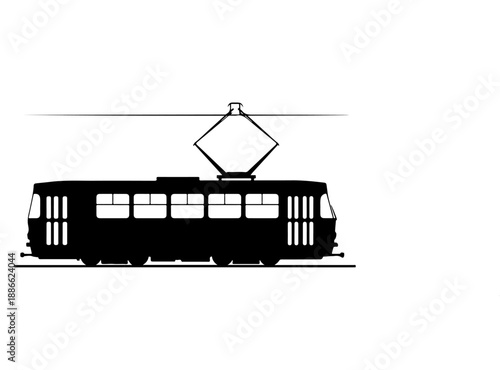 Silhouette of a tram with pantograph on a wire Vector