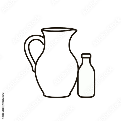 Milk bottle and pitcher flat vector icon.