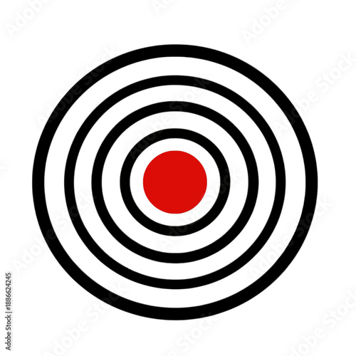 Red dot with circular pattern line icon.