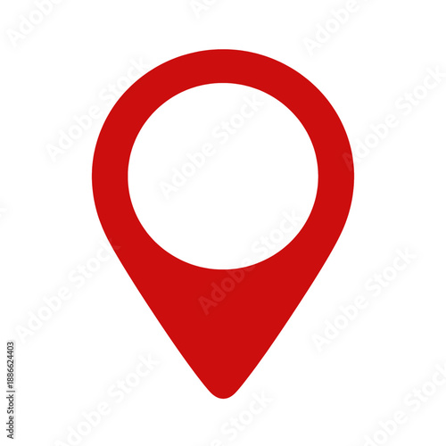 Red location pin vector icon symbolizing map marker.