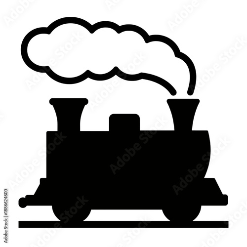 Steam train vector icon with smoke.