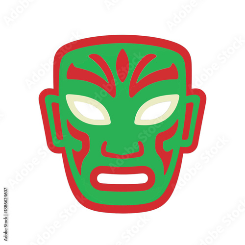 Stylized Aztec Mask Vector Icon.