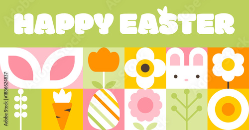 Colorful Flat Design Happy Easter Greeting Card
