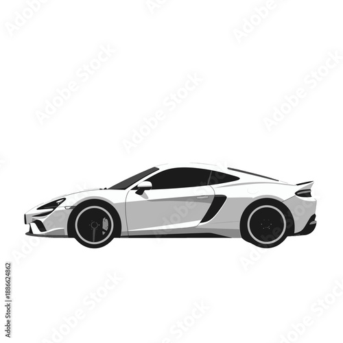 White sports car vector icon.