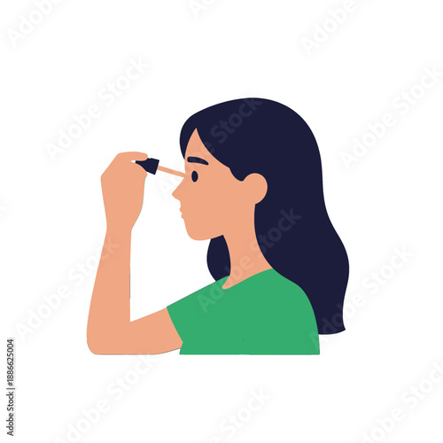 Woman applying eyeliner in flat icon style.