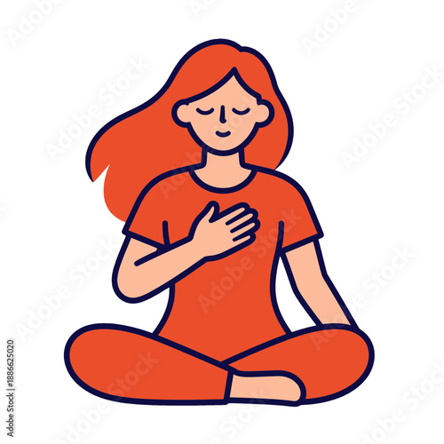 Woman meditating in a peaceful pose vector icon.