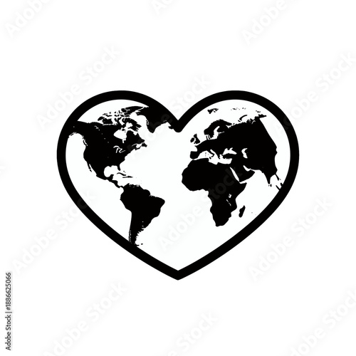 World map shaped as a heart vector icon.
