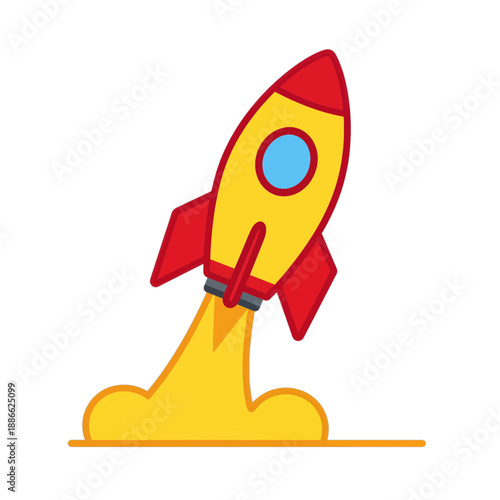 Yellow and Red Rocket Launching App Icon.