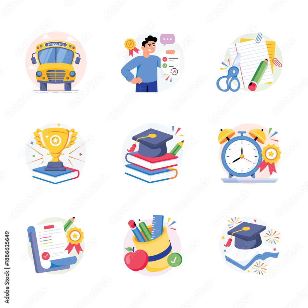 Fototapeta premium Back to School Concepts Style illustrations Set 2
