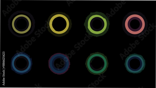 Abstract arrangement of colorful concentric circles against a dark background