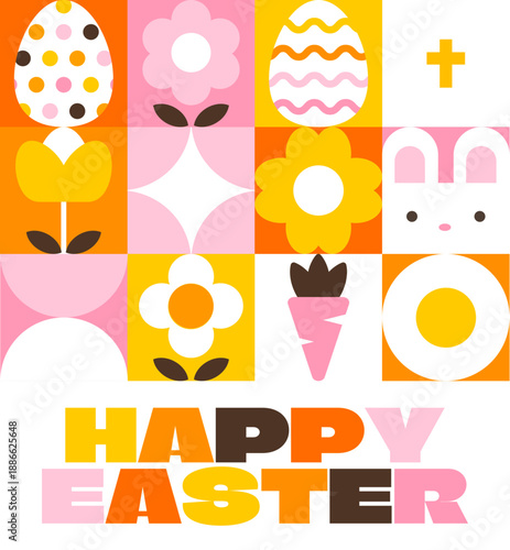 Colorful Flat Geometric Happy Easter Celebration Card