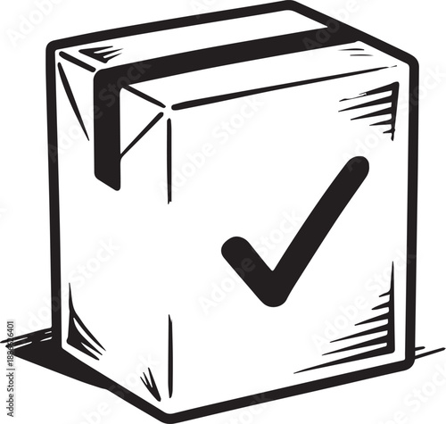 A graphic of a delivery box with a check mark. Conveying a sense of assurance and successful delivery, perfect for logistics and shipping projects.