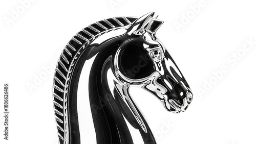 Silver Chess Knight Sculpture Fragment isolated on transparent background