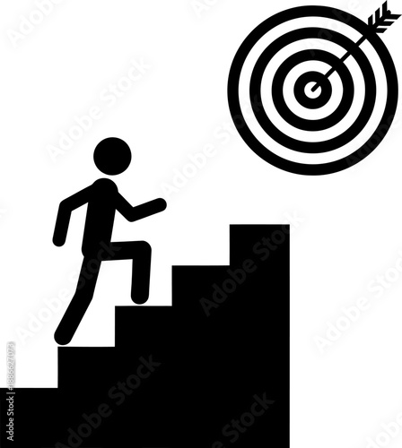 Person climbing stairs towards target Vector