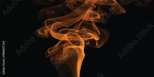 Smooth abstract blue and white smoke swirls create a flowing wave pattern of burning incense motion against a dark black background