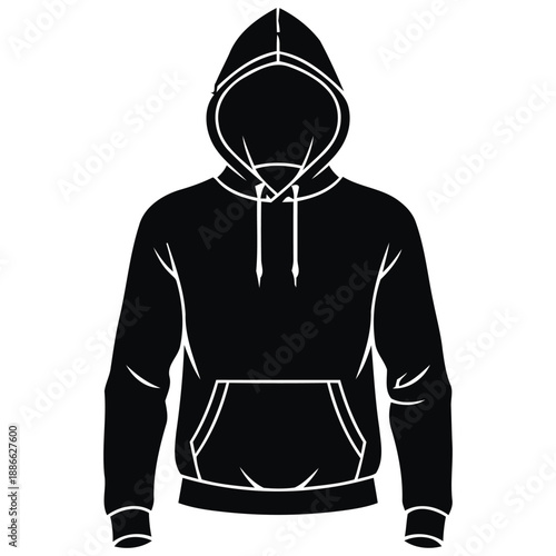 Black Hoodie Sweatshirt Silhouette Vector Template for Apparel Mockup and Streetwear Design