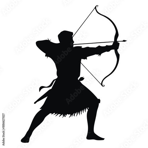 Medieval Archer Silhouette – Traditional Longbow Warrior in Combat Stance