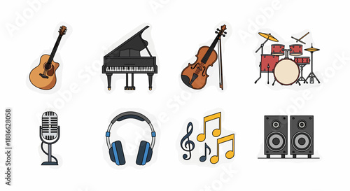 Assorted Music Instruments and Audio Equipment Icons.