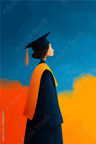 Graduation celebration under a vibrant sky at dusk inspires dreams and future adventures for a young scholar