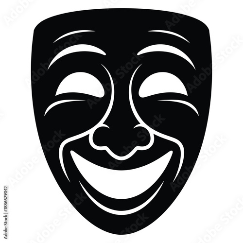 Black and White Comedy Theater Mask Vector Illustration for Drama and Arts