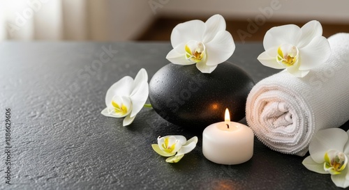 Spa Setting with Orchids and Candles.