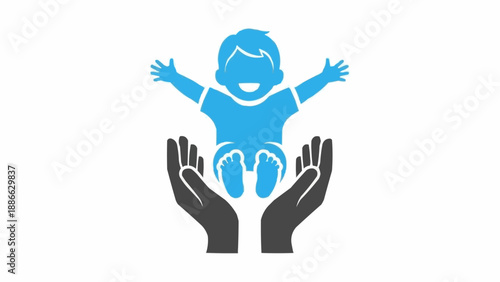 Baby in hands of protection care.