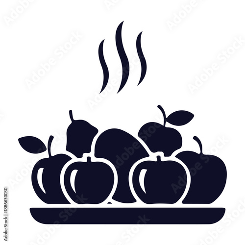 Hot Steaming Fruit Dish Icon Fresh Baked Apples & Healthy Dessert Symbol