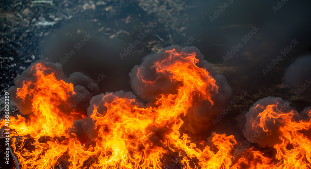 Fototapeta premium Intense Fire and Dark Smoke Abstract Crisis Background