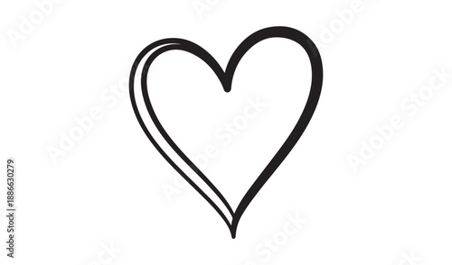 A stylish, minimalist outline of a heart in black and white, representing love, care, and affection