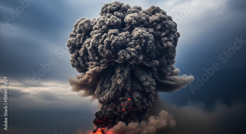 Towering Smoke Cloud Against Dark Sky, Global Instability Concept