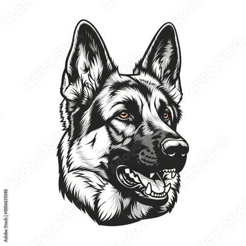 German Shepherd Dog Head Vector Illustration Isolated on White Background