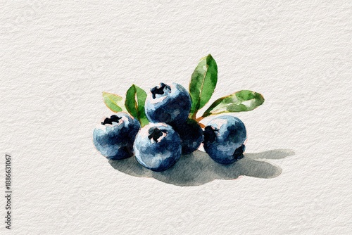 Watercolor blueberries: a hand-drawn cluster on a pure white background