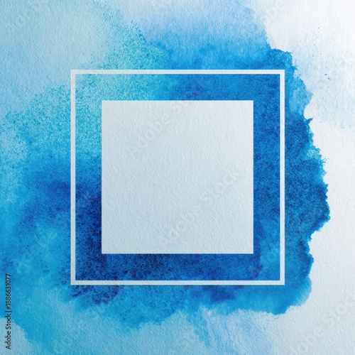 Watercolor Square Frame in Rich Blue Tones with Subtle Texture on Bright White