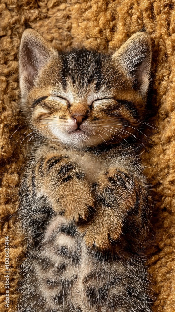 Fototapeta premium baby kitten calm pose, warm tactile background, social ad layout
