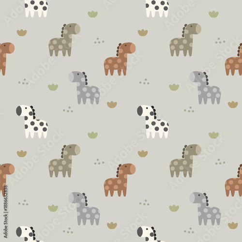 Zebra polka dot cartoon so cute. On grass background. Pattern seamless vector illustration. 