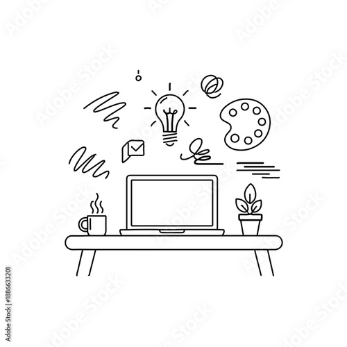 Outline icon of a creative freelancer workspace atmosphere 1
