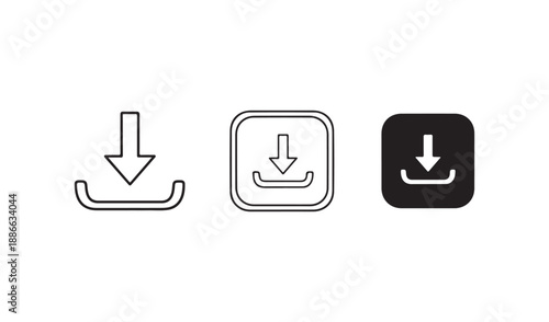 Group of three download icons: a simple outline, a rounded square outline, and a solid square