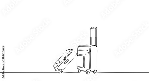 Line drawing of two suitcases stacked on a transparent background for travel and vacation concepts in an outline illustration style