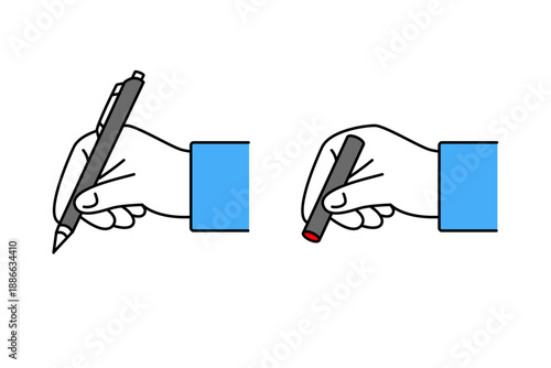 ペンや印鑑を使って契約や申請をする人物の手のアイコンセット