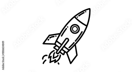 Simple Line Art Rocket Ship Launching Upwards 2.