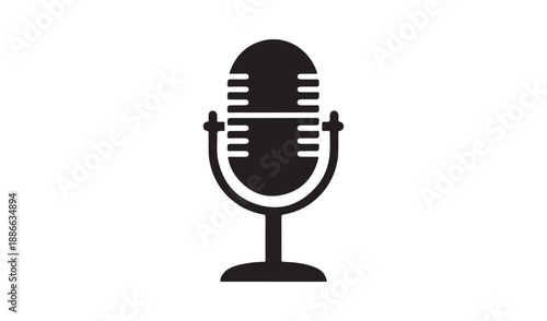 Classic black silhouette of a vintage microphone, ideal for music, podcasting, recording, and audio themes.