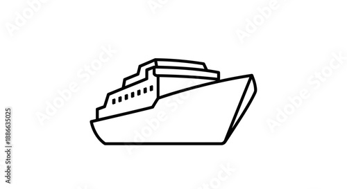 Simple Line Drawing of a Modern Cruise Ship.