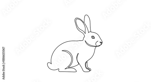Simple Line Drawing of a Sitting Rabbit.